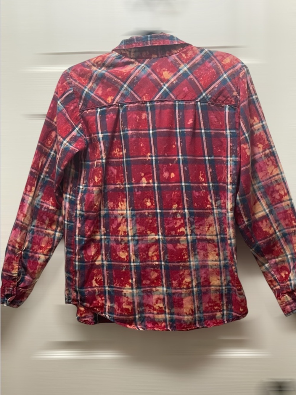 Vanilla Star Red and Navy Plaid Button-Up with Bleach Accent - Picture 2 of 10